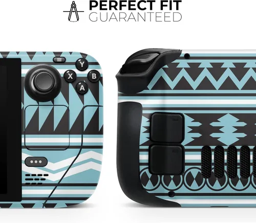 Vista 2 de DesignSkinz - Compatible con Steam Deck - Calcomanía protectora de vinilo resistente a los arañazos para juegos - Patrón azteca azul y negro V2