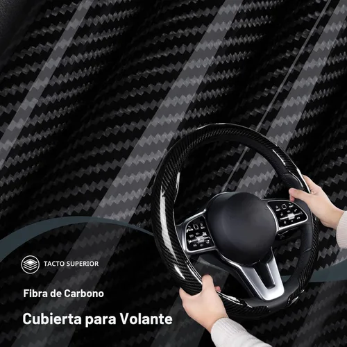Vista 4 de Funda para volante de automóvil de fibra de carbono a presión, accesorios para volante, envoltura 14.5-15 pulgadas, agarre universal antideslizante