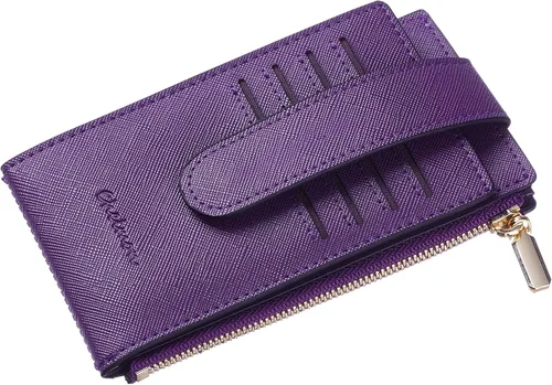 Vista 5 de Chelmon Billetera delgada con bloqueo RFID para mujer con bolsillo con cremallera púrpura profundo Minimalista