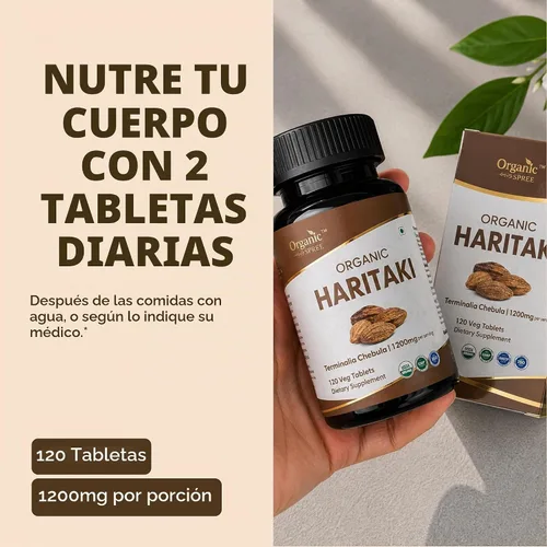 Vista 3 de ORGANIC SPREE Haritaki 120 tabletas Terminalia chebula – Suplemento para el despertar del tercer ojo – Suministro de 60 días – Apoya la digestión