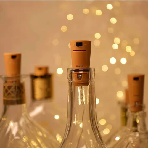 Vista 4 de VOOKRY - Luces para botellas de vino con corcho, 16 unidades, 20 luces LED de hadas, luces de corcho de alambre de cobre mini, funciona