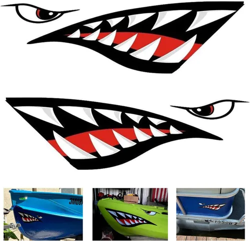 Vista 8 de 2 calcomanías de kayak con dientes de tiburón, impermeables, divertidos, accesorios gráficos para kayak, canoa, pesca, barco, automóvil, camión