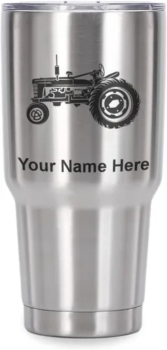 Vista 41 de LaserGram Vaso aislado al vacío de 20 onzas, Old Farm Tractor, grabado personalizado incluido (negro)
