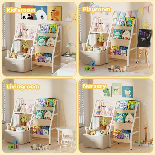 Vista 8 de Estantería infantil de 3 niveles y organizador de juguetes con cajón móvil, estantería Montessori organizador de juguetes, estantería para niños