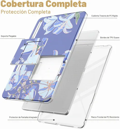Vista 5 de SURITCH Funda para Samsung Galaxy Tab S7 FE para Tablet S7+ Plus, S8+ Plus, protector de pantalla integrado y soporte para bolígrafo S de cuerpo