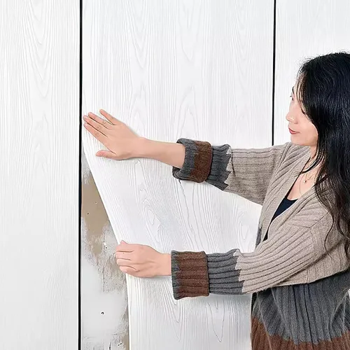 Vista 5 de Panel de pared 3D con textura de grano de madera, papel tapiz impermeable, papel tapiz autoadhesivo insonorizado, adecuado para sala de estar
