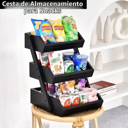 Vista 6 de VIKEYHOME Cesta de frutas, cuenco de frutas de bambú de 3 niveles para cocina, soporte de almacenamiento de frutas y verduras, organizador