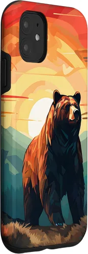 Vista 3 de Funda para iPhone 11 Bear Retro Sunset Forest Spirit Animal