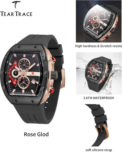 Vista 7 de Watches for Men Original Analog Quartz Waterproof Sport Mens Watches Tonneau Chronograph Luminous Fashion Unique Casual Watch with Silicone Strap
