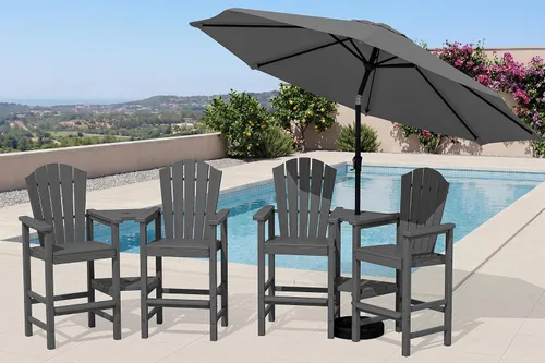 Vista 37 de KINGYES Aruba - Juego de 4 sillas Adirondack altas de HDPE con bandejas de conexión dobles, silla Adirondack de altura de barra en relieve para 2