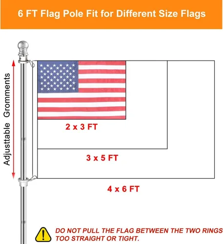 Vista 2 de Poste de bandera de acero inoxidable de 6 pies más grueso, sin enredos, para banderas de 3 x 5 pulgadas, mástil de bandera al aire libre para casa