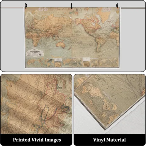 Vista 2 de AOFOTO Telón de fondo de fotografía de mapa del viejo mundo de 7 x 5 pies, estilo vintage, retro, mapa náutico del mundo, fondo marrón antiguo