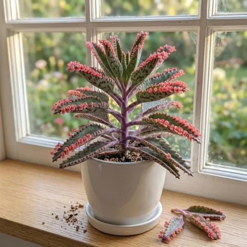 Vista 2 de Kalanchoe - Planta suculenta viva de mariposa rosa, maceta de 2 pulgadas, colorida para interiores, hermoso regalo para los amantes de las plantas