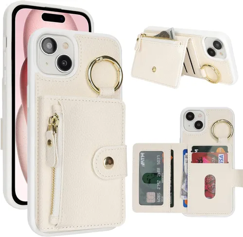 Vista 60 de Funda para iPhone 14 Plus con tarjetero, color negro Funda con cremallera y ranura para mujer y hombre