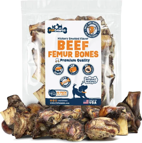 Vista 10 de Huesos de perro de un solo ingrediente, fabricados en Estados Unidos, huesos de fémur de carne de res, huesos naturales para masticadores agresivos