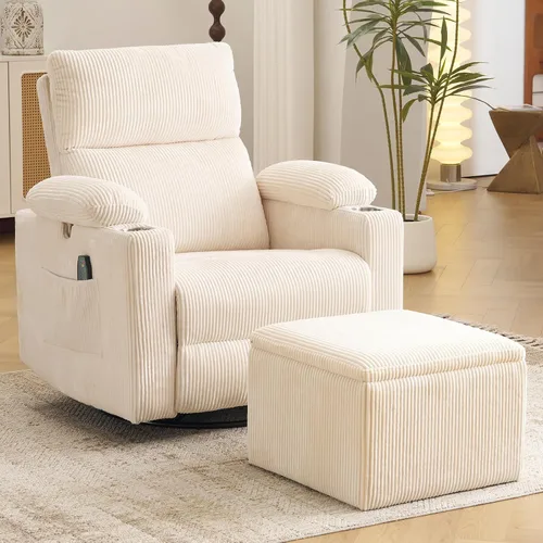 Vista 30 de Sillón reclinable eléctrico con balanceo para guardería con apoyabrazos ajustables, silla de lactancia con función de masaje y calor, reclinable