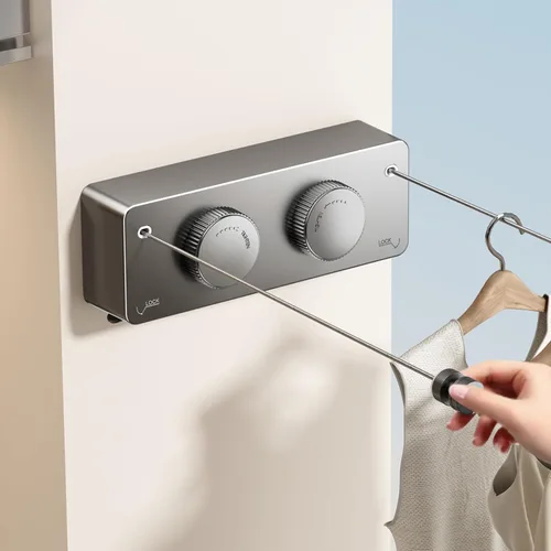 Vista 11 de MUSTORN Tendedero Retráctil Doble para Interiores, Línea de Ropa Retráctil para Exteriores que No se Comba de Servicio Pesado, Línea de Secado