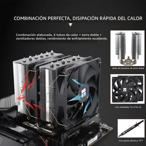 Vista 5 de Enfriador de CPU Thermalright Peerless Assassin 120 SE, 6 tubos de calor tecnología AGHP, ventiladores PWM duales de 120 mm, velocidad de 1550 RPM