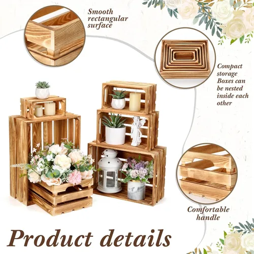 Vista 6 de CroBlissful 6 cajas decorativas de madera para exhibición de almacenamiento, cajas de anidación rústicas con asa, cajas de almacenamiento de madera