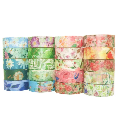 Vista 7 de VIVIQUEN Juego de 20 rollos de cinta washi de flores, 0.591 in de cinta washi floral para diario de viñetas, cintas decorativas de enmascaramiento