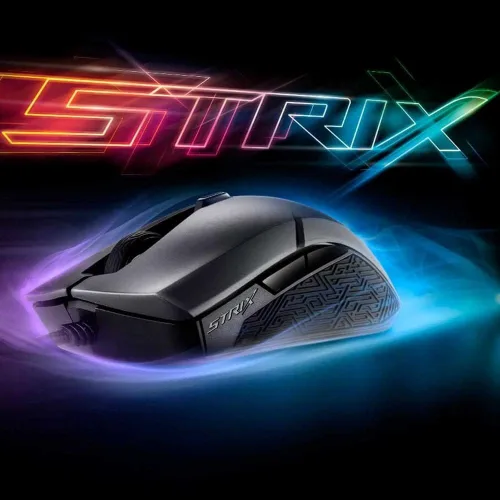 Vista 2 de ASUS Ratón óptico ambidiestro para juegos – ROG Strix Evolve Ratón para juegos con cable para PC 7200 DPI, interruptores Omron 4 estilos