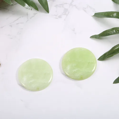 Vista 4 de Bememo 2 piezas de piedra de jade para extensión de pestañas de pegamento de pestañas redondas de jade verde para azulejos de pestañas adhesivas