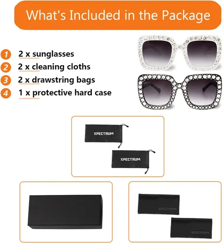 Vista 6 de Gafas de sol cuadradas extragrandes de cristal Elton Bling Rhinestone Concierto