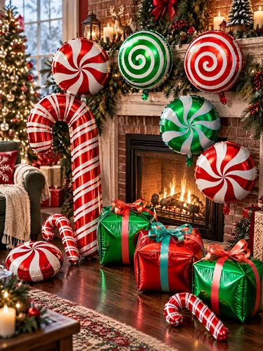 Vista 3 de 32 globos de Navidad, globo de bastón de caramelo de aluminio de Navidad