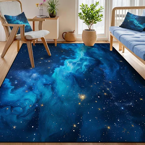 Vista 24 de Alfombra galaxia de 2 x 3 pies para habitación de niños, alfombra de cielo estrellado de pelo bajo, antideslizante, lavable, alfombra nebulosa
