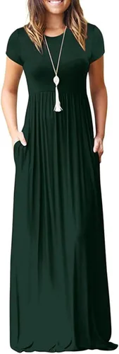 Vista 48 de DEARCASE - Vestido Maxi para Mujer de Manga Corta, Casual de Verano, Holgado, Liso, Cómodo, Vestidos Largos con Bolsillos 1-negro