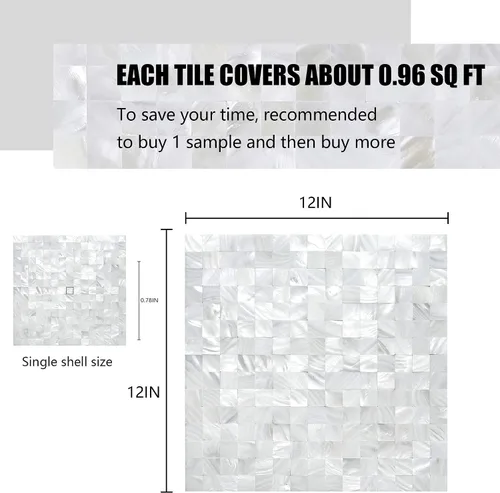 Vista 2 de KASARO - Calcomanías de pared, adhesivo despegable de mosaicos para salpicadero dormitorio baño, madreperla, 12 x 12 pulgadas