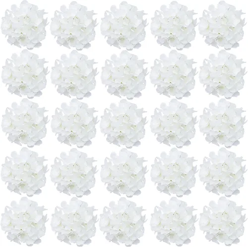 Vista 18 de FagusHome 30 piezas de cabezas de hortensias artificiales de seda, cabezas y tallos de hortensias artificiales para decoración del hogar y boda Azul