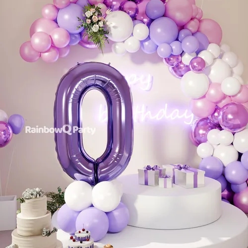Vista 7 de Globo de número 0 de 40 pulgadas de RainbowQ Party, grande, color púrpura, para niños o niñas, números del 0 al 9, de papel de aluminio y Mylar