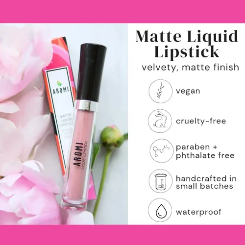 Vista 5 de Aromi Lápiz labial líquido negro cereza mate - Color de labios ciruela granate para mujer (cereza negra)