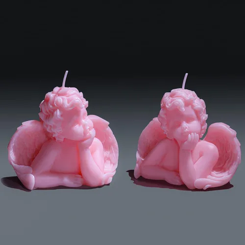 Vista 9 de Nuanchu Eclectic Angel Decor - 2 velas veganas de cera perfumada de soja en blanco y rosa para decoración moderna de dormitorio (azul lago)