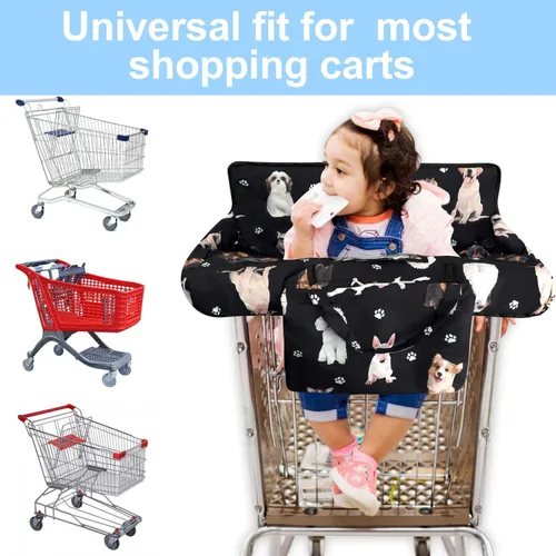 Vista 5 de Funda negra para carrito de compras para bebé, funda para silla alta 2 en 1, con arnés de seguridad, multifuncional, patrón de perro, fundas