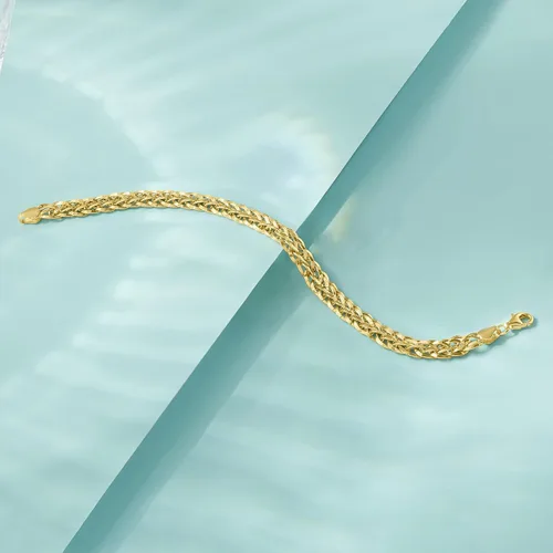 Vista 8 de Ross-Simons 14kt Yellow Gold Wheat-Link Bracelet