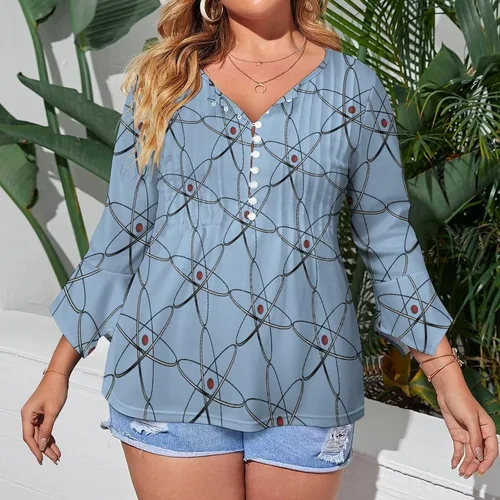 Vista 2 de Physics Science - Camisa de manga 3/4 con volantes para mujer, casual, cuello en V y botones, blusa holgada