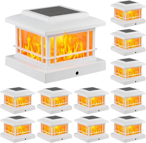 Vista 11 de JOFIOS Luces solares de llama parpadeante para exteriores, luces de poste negras con 3 temperaturas de color, se adapta a postes de madera/vinilo