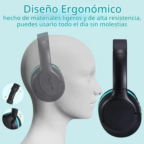 Vista 3 de POWMEE - Auriculares de diadema para niños/adolescentes/escuela con volumen limitado a 94dB, ajustables, estéreo, conector de 3.5mm, cable con Negro
