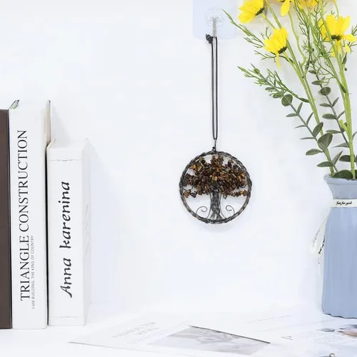 Vista 2 de Árbol de la vida con piedra de cristal curativo, adorno colgante para el hogar, oficina, automóvil, decoración colgante para Feng Shui, decoración