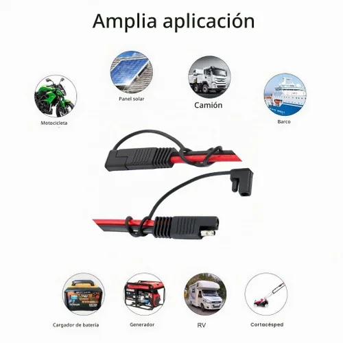Vista 2 de Cable conector divisor SAE Y de 10 AWG, cable de extensión automotriz SAE 1 a 2 DC con un adaptador de polaridad inversa para cargador de batería