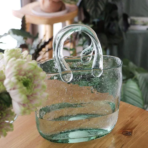 Vista 6 de Candora Jarrones de vidrio para decoración, bolso creativo de burbujas, florero de escritorio, cesta de cristal, mini tanque de peces de cristal