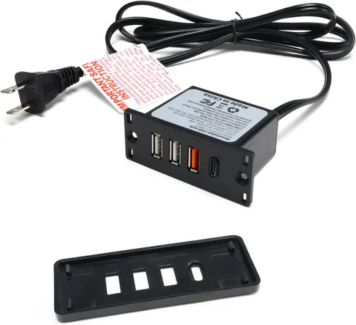 Vista 2 de Enchufe USB C con enchufe empotrado USB C Power Strip Outlet con carga rápida 4 puertos USB 20W montado en la cama escritorio mesa sofá (negro)