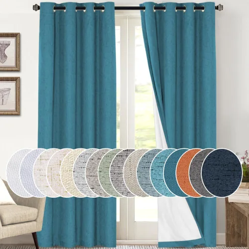 Vista 118 de Cortinas con textura de lino 100% opacas de 64 pulgadas de largo, juego de 2 paneles de cortinas de lino opacas con forro aislante térmico que Arena