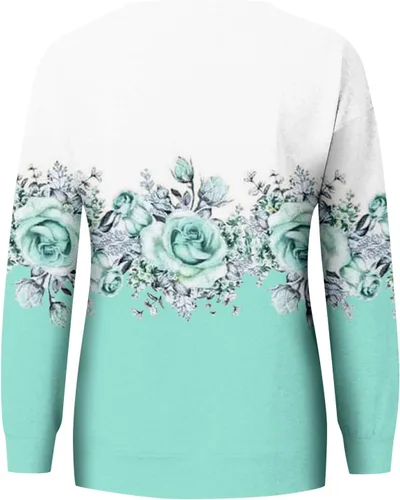 Vista 3 de Sudadera de manga larga con cuello redondo y estampado floral para mujer, casual, holgada, atlética