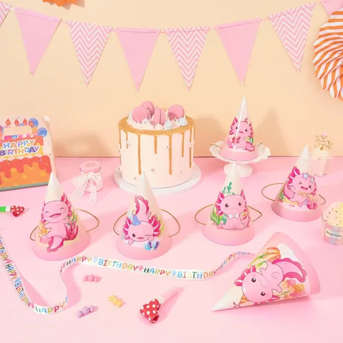 Vista 4 de WERNNSAI 12 Pcs Birthday Party Hats Assorted Themes Cone Paper Headbands Multiple Styles, Easy to Assemble with Elastic Strings, Kids Birthday