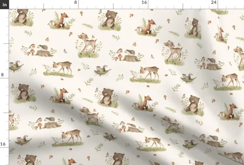 Vista 3 de Spoonflower Tela - Woodland Baby Forest Animales Ciervos Oso Fox Neutral Vintage Primavera Impreso en Tela de Gasa Cuarto Grasa - Costura Ropa