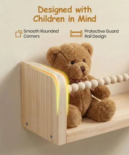 Vista 6 de Juego de 3 estantes para libros de guardería para pared, estantes de madera natural, decoración de pared, pequeño organizador flotante