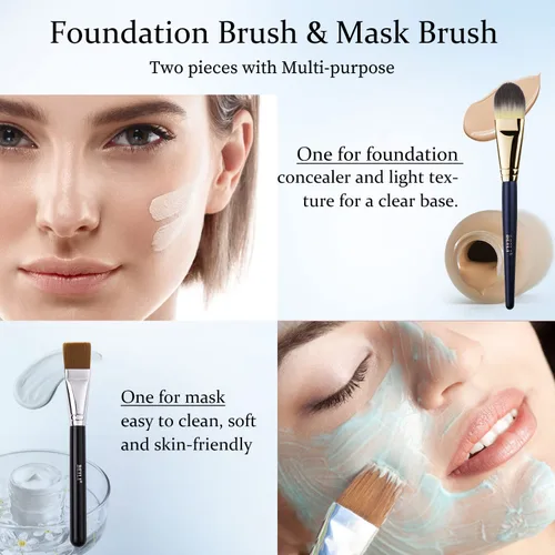 Vista 2 de BEILI Juego de brochas de base para líquido, crema y polvo, cepillo de maquillaje de cara plana para máscara y corrector, herramientas de mezcla